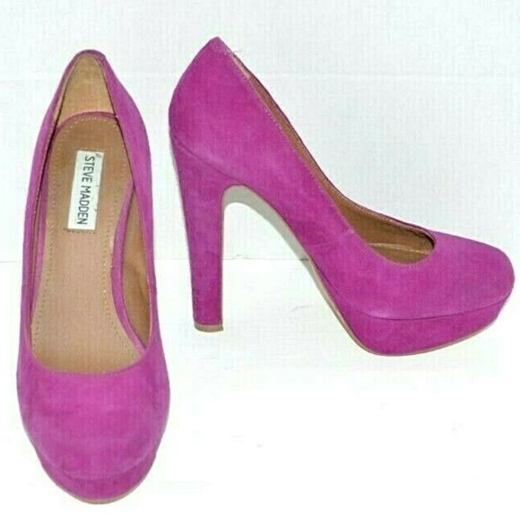Madden Fuchsia Purple-Pink Suede Leather Pin-Up Stilettos Platform Heels 8.5 - Picture 4 of 8